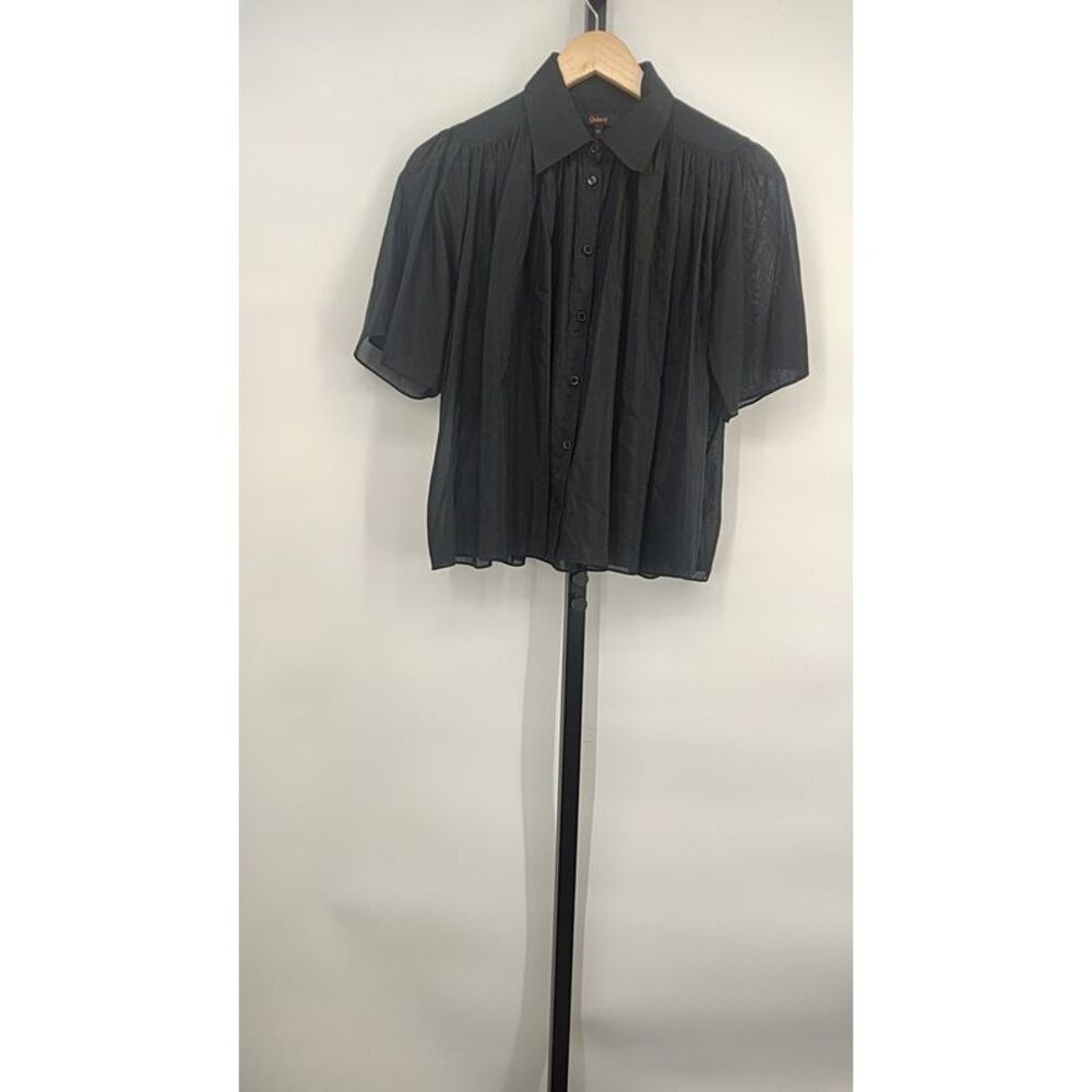Quince Black Short-Sleeve Button-Up Top